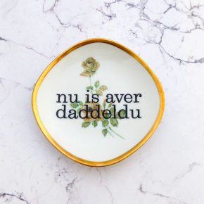 Wandteller daddeldu Typo Herr Fuchs mini 11cm gold plattdeutsch vintage eckig Blume