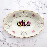 Wandteller oha Typo Herr Fuchs mini 16cm rosa bunt Blume Schnack vintage Platte