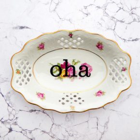 Wandteller oha Typo Herr Fuchs mini 16cm rosa bunt Blume Schnack vintage Platte
