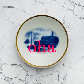 Wandteller Typo oha vintage Herr Fuchs mini neonpink blau 11cm Schiff Meer