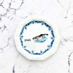 Wandteller Herr Fuchs yeah Typo Fisch mini 10cm Blau vintage Wohnen Meer eckig