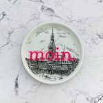 Wandteller Typo moin. vintage Herr Fuchs mini neonpink 10cm Rathaus Hamburg HH