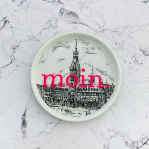 Wandteller Typo moin. vintage Herr Fuchs mini neonpink 10cm Rathaus Hamburg HH