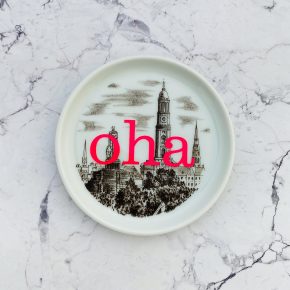 Wandteller Typo oha vintage Herr Fuchs mini neonpink 10cm Michel Hamburg HH