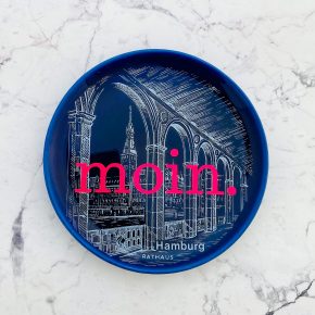 Wandteller Typo moin. vintage Herr Fuchs mini neonpink blau 10cm HH Hamburg Rathaus