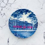 Wandteller Typo nützt ja nix vintage Herr Fuchs Gebäude neonpink 11cm blau weiß