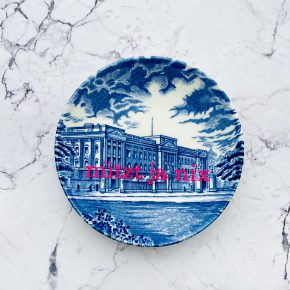 Wandteller Typo nützt ja nix vintage Herr Fuchs Gebäude neonpink 11cm blau weiß