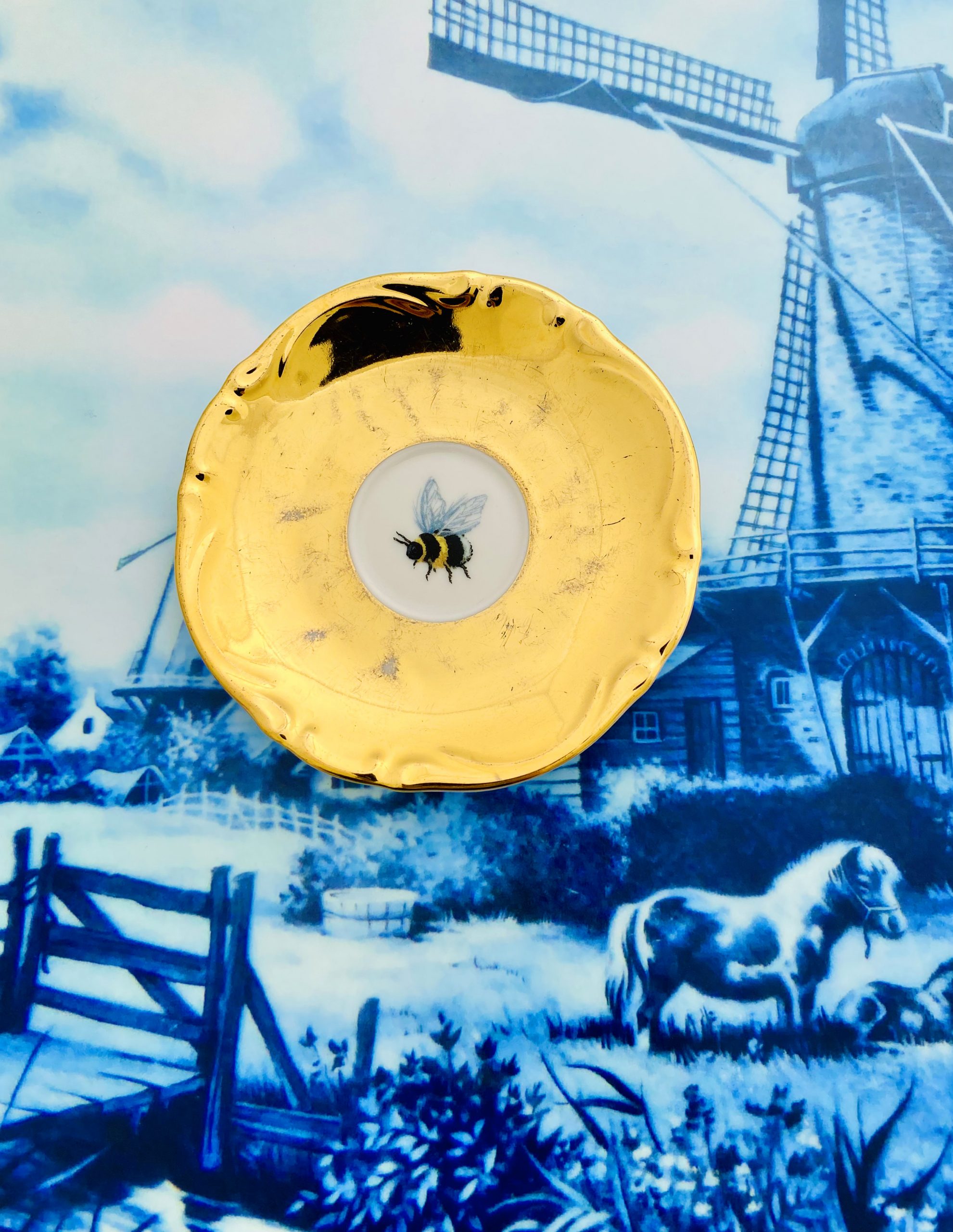 Wandteller Herr Fuchs Wohnen Hummel mini 12cm vintage gold breiter Rand