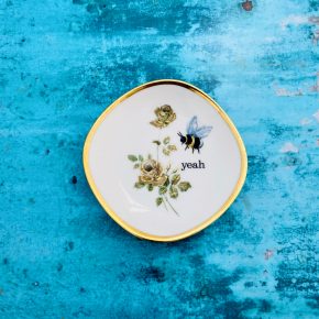 Wandteller Herr Fuchs yeah Typo Wohnen Hummel mini 11cm vintage Blume bunt Gold eckig