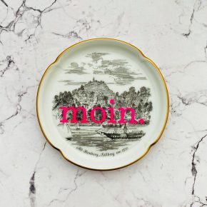 Wandteller Typo moin. vintage Herr Fuchs mini Blankenese neonpink 10cm Süllberg Historisch Hamburg