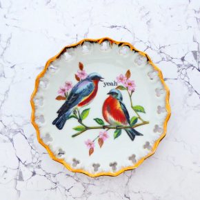 Wandteller Vogel Typo yeah Herr Fuchs vintage 19cm gold Wohnen Hüttensänger