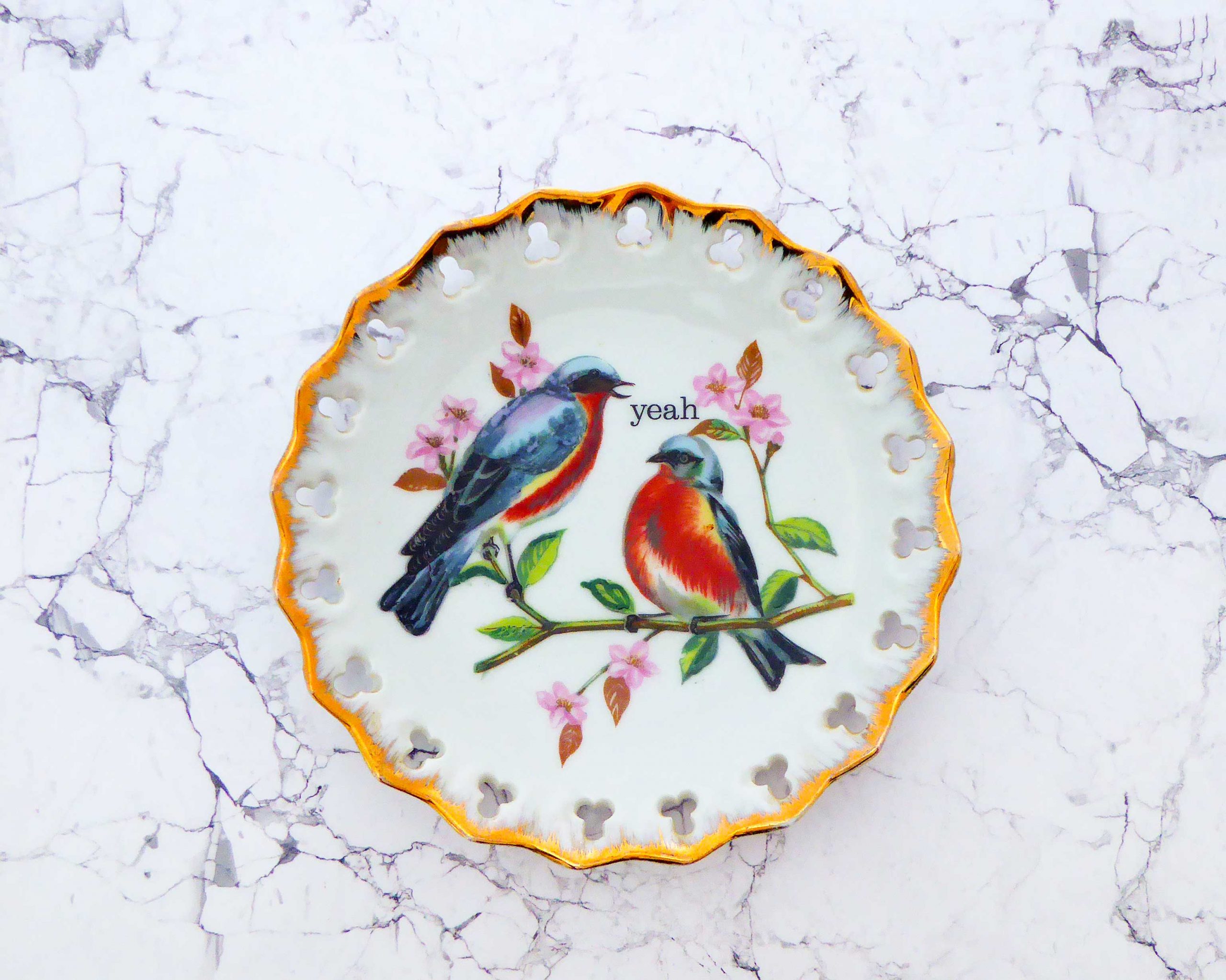 Wandteller Vogel Typo yeah Herr Fuchs vintage 19cm gold Wohnen Hüttensänger