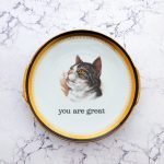 Wandteller Platte you are great Typo Katze Herr Fuchs Gold 26cm vintage Blau