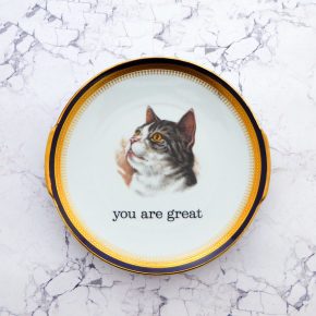 Wandteller Platte you are great Typo Katze Herr Fuchs Gold 26cm vintage Blau