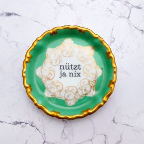Wandteller Typo nützt ja nix Herr Fuchs mini 10cm Gold Blumen Mint vintage