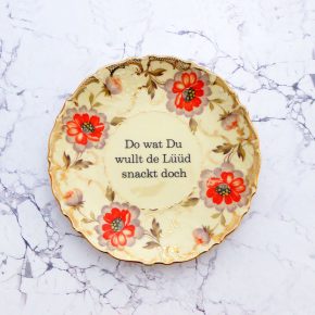 Wandteller Typo Do wat du wullt vintage Herr Fuchs Teller Gold Rot 19cm Blume plattdeutsch