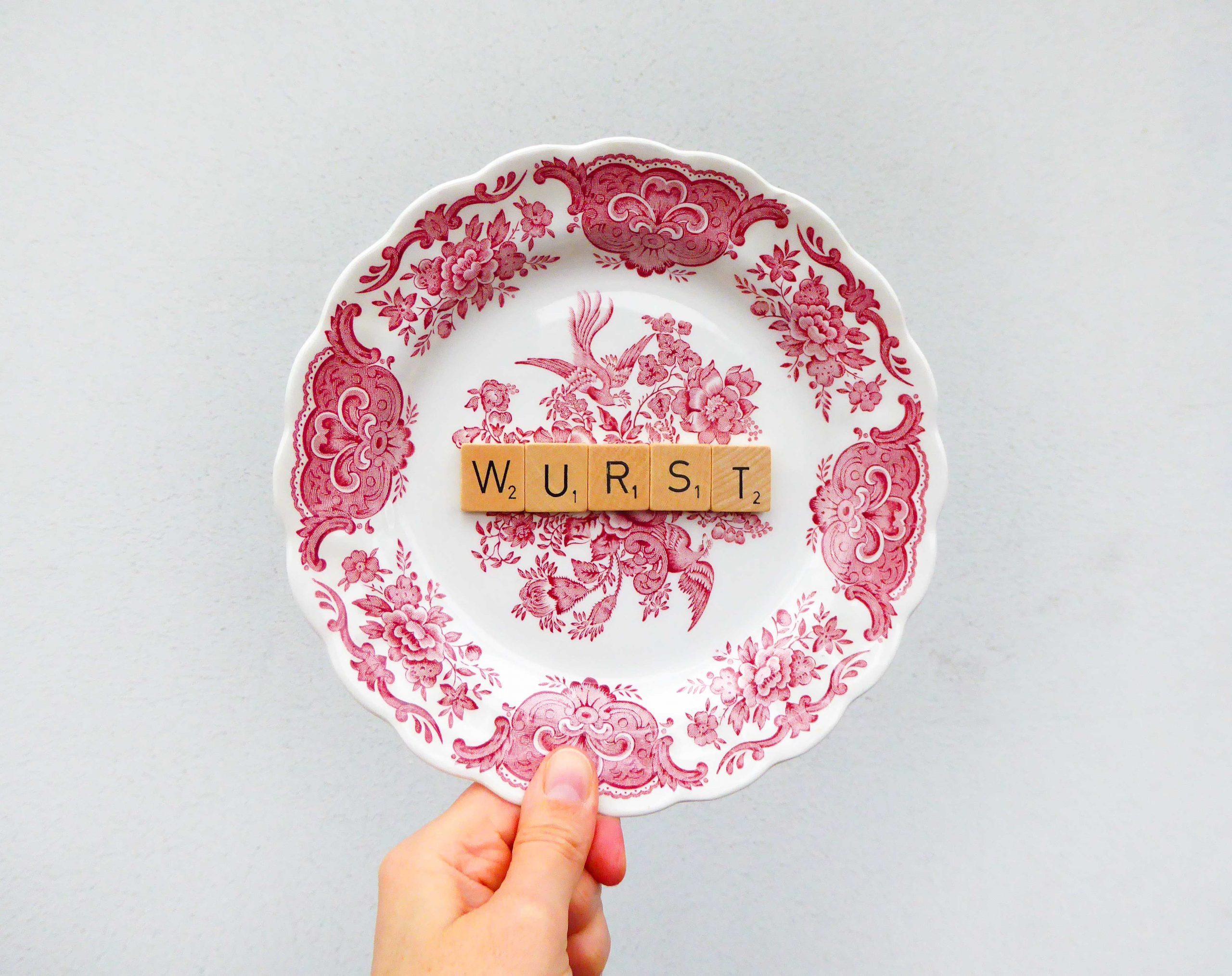 Wandteller Wurst Vintage Typo Herr Fuchs 19cm Wohnen Wedgwood Scrabble vintage rot