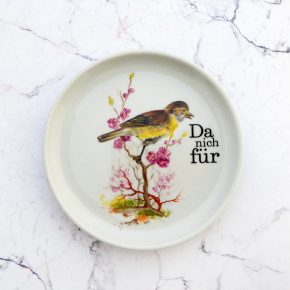 Wandteller Herr Fuchs Typo da nich für mini Vogel 10cm vintage schnack gelb