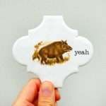 Wandteller Herr Fuchs yeah Typo Wildschwein mini 10cm vintage Kachel
