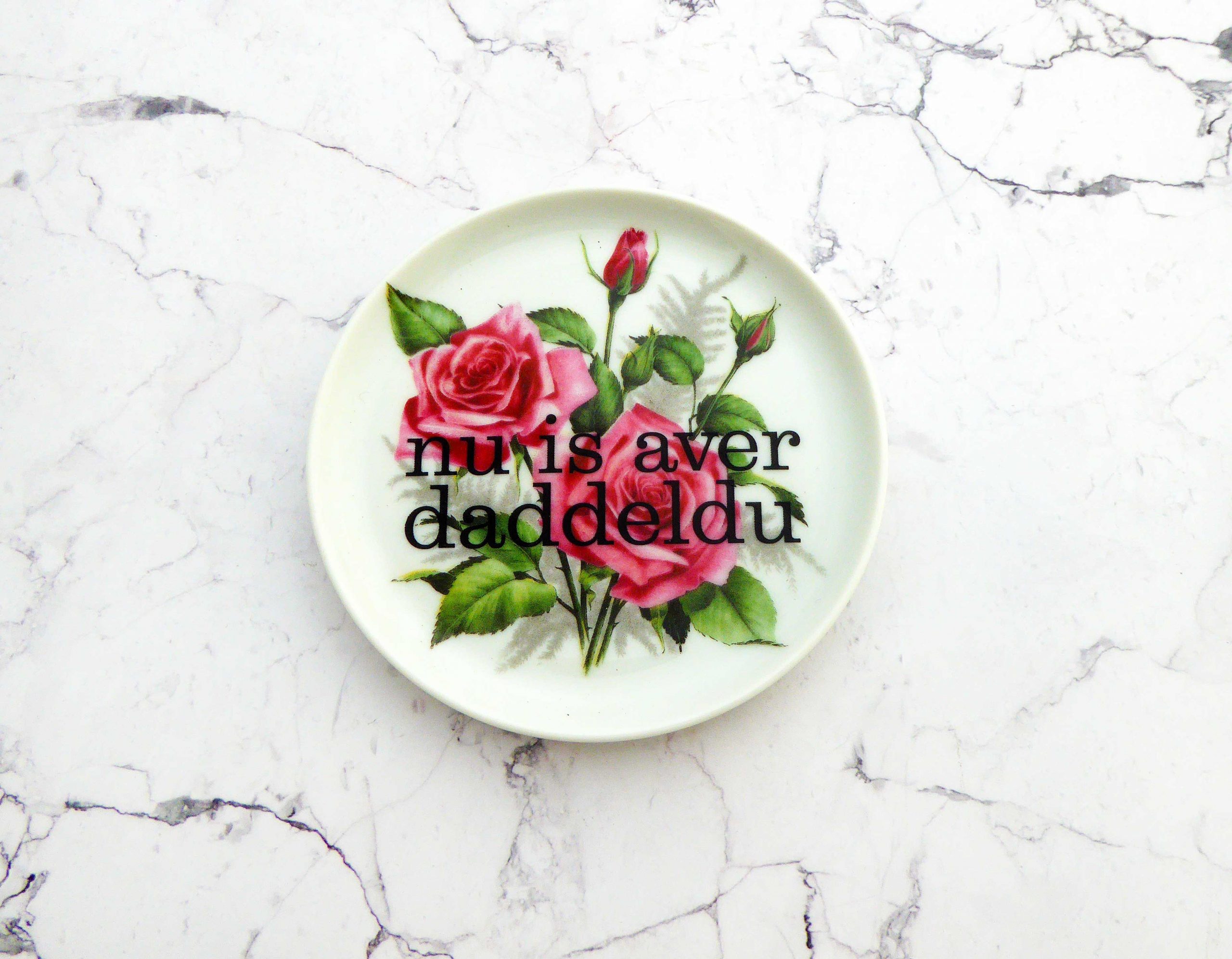 Wandteller daddeldu Typo Herr Fuchs mini 11cm plattdeutsch vintage Blume