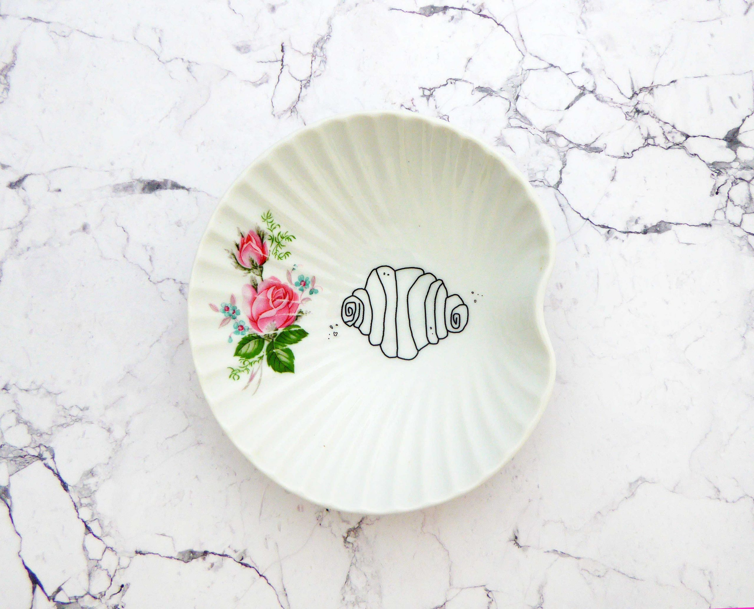 Wandteller Franzbrötchen vintage Herr Fuchs Teller Muschel Blume 14cm Hamburg Wohnen