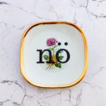 Wandteller nö Typo Herr Fuchs mini 10cm gold bunt Blume Schnack vintage nein eckig