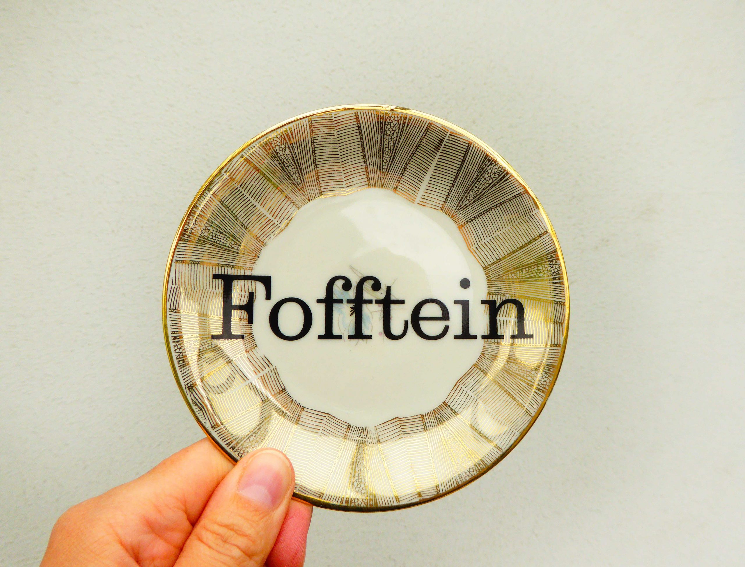 Wandteller Fofftein Typo Herr Fuchs mini 12cm gold Blume plattdeutsch breiter Goldrand – Bild 3