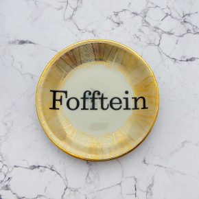Wandteller Fofftein Typo Herr Fuchs mini 12cm gold Blume plattdeutsch breiter Goldrand