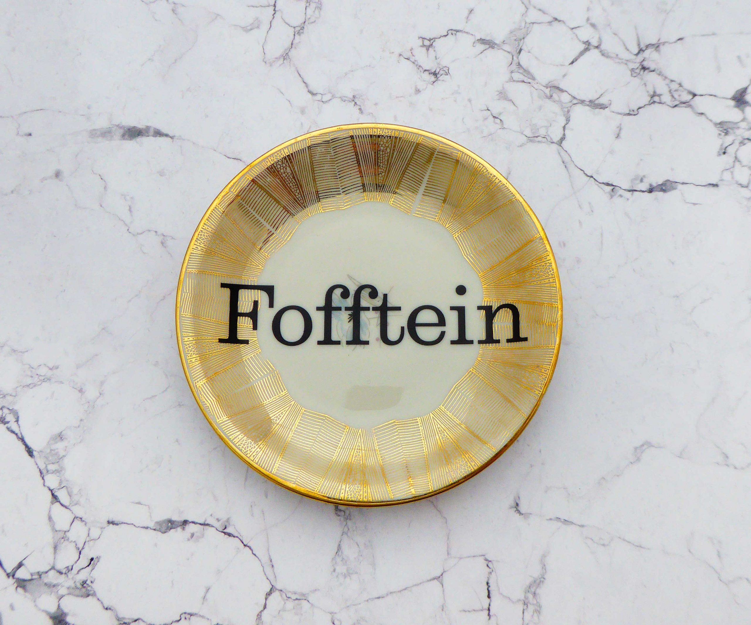 Wandteller Fofftein Typo Herr Fuchs mini 12cm gold Blume plattdeutsch breiter Goldrand
