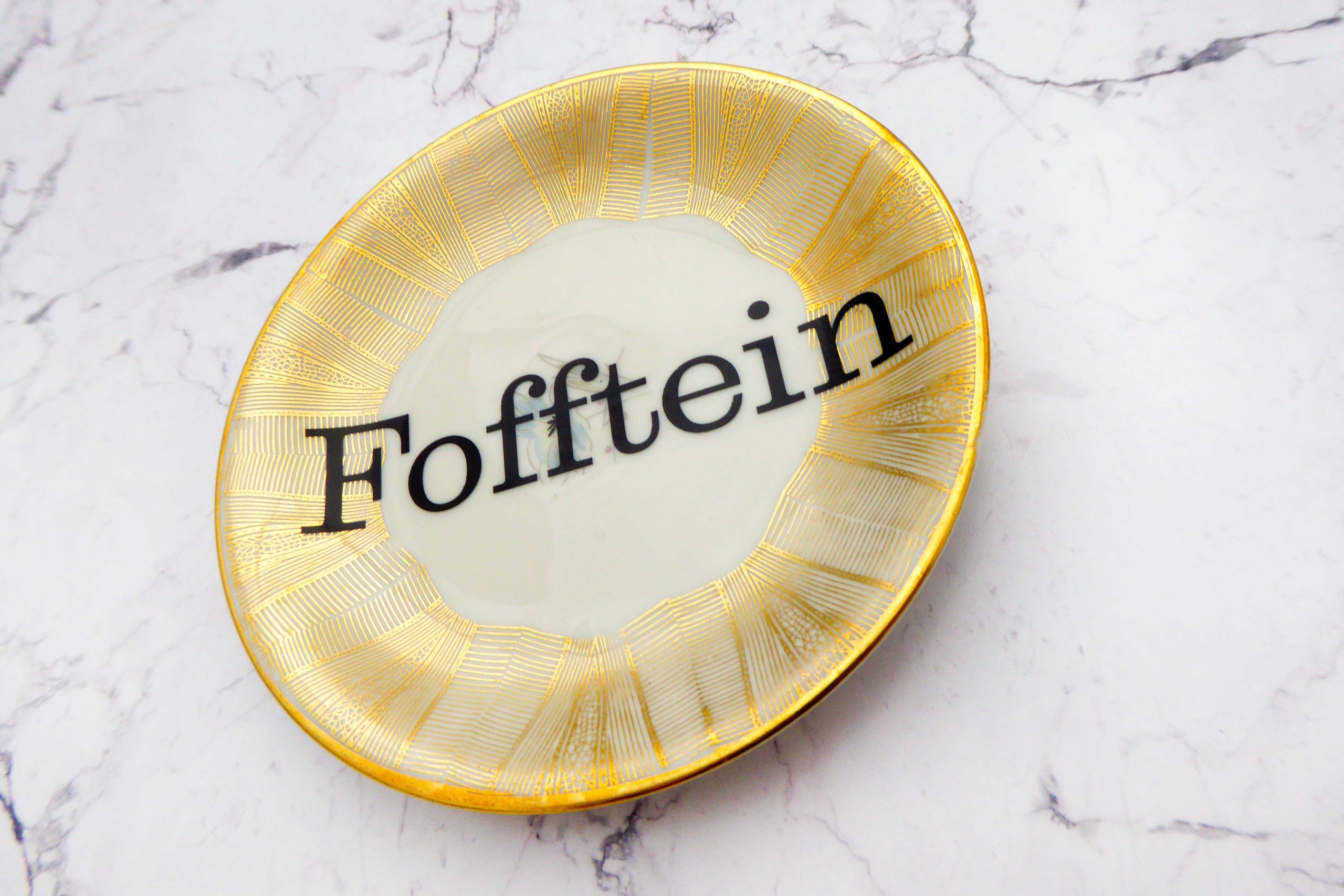 Wandteller Fofftein Typo Herr Fuchs mini 12cm gold Blume plattdeutsch breiter Goldrand – Bild 2