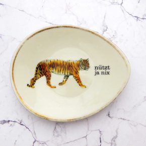 Wandteller Tiger Typo nützt ja nix Herr Fuchs mini 12cm Gold oval vintage Wohnen