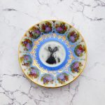 Wandteller vintage Herr Fuchs Teller gold blau Gemälde 12cm mini Hase Muster