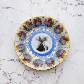 Wandteller vintage Herr Fuchs Teller gold blau Gemälde 12cm mini Hase Muster