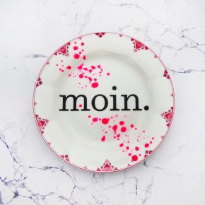 Wandteller moin. Typo Herr Fuchs 16cm neon Punkte Kleckse pink vintage 80er Muster