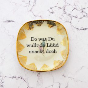 Wandteller Do wat du wullt Typo Herr Fuchs mini 12cm eckig vintage plattdeutsch Blumen