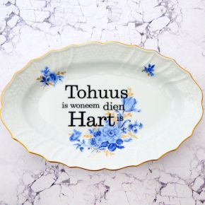Wandteller Platte Herr Fuchs Tohuus Typo Blumen Gold Blau plattdeutsch 35cm vintage