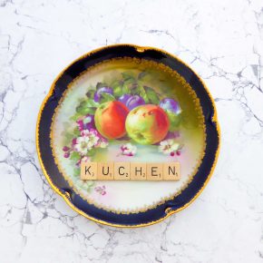 Wandteller Kuchen Vintage Herr Fuchs Deko Küche 19cm Food Früchte Bunt Gold Scrabble