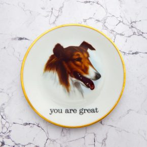 Wandteller Herr Fuchs Typo you are great Hund 15cm wohnen vintage Lassie Gold