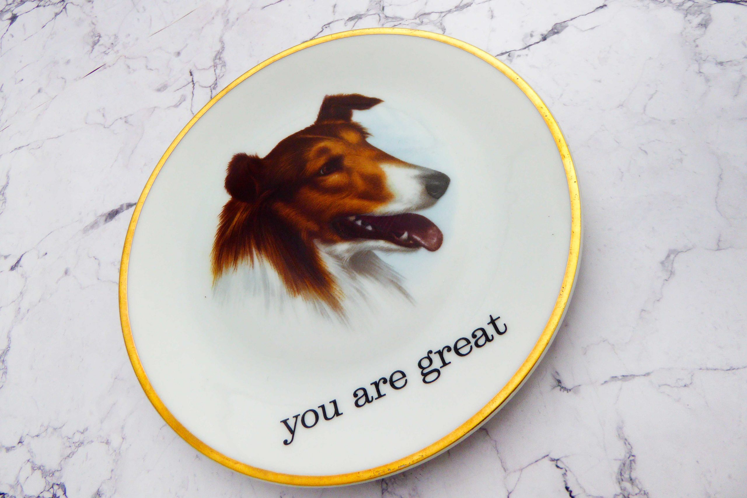 Wandteller Herr Fuchs Typo you are great Hund 15cm wohnen vintage Lassie Gold – Bild 2