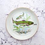 Wandteller Herr Fuchs Typo yeah 18cm Fisch gold Wohnen Meer vintage Grün
