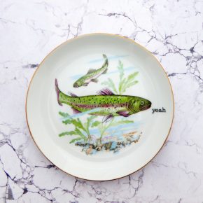 Wandteller Herr Fuchs Typo yeah 18cm Fisch gold Wohnen Meer vintage Grün