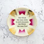 Wandteller Typo Glück Gold Herr Fuchs 19cm Teller vintage Muster Rosa eckig plattdeutsch
