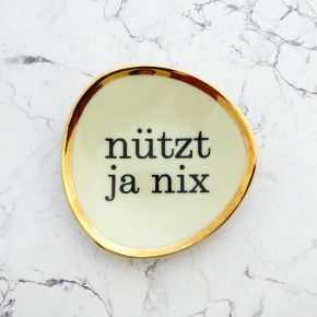 Wandteller Typo nützt ja nix Herr Fuchs mini 11cm Gold oval vintage Wohnen