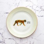 Wandteller Tiger Typo nützt ja nix Herr Fuchs mini 15cm Gold Grün Streifen vintage