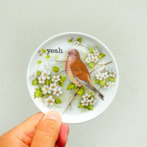 Wandteller Herr Fuchs yeah Typo Wohnen Vogel mini  10cm vintage Buchfink