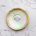 Wandteller Herr Fuchs Franzbrötchen irisierend Regenbogen 11cm vintage Hamburg Gold