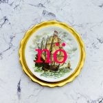 Wandteller Herr Fuchs Typo neonpink nö mini gold Schiff 10cm nein vintage Meer