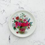 Wandteller Herr Fuchs Typo yeah Blumen mini neonpink 10cm vintage neon