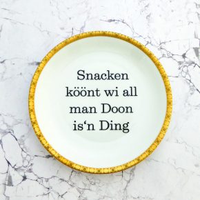 Wandteller Snacken köönt Typo Herr Fuchs 19cm Gold plattdeutsch vintage
