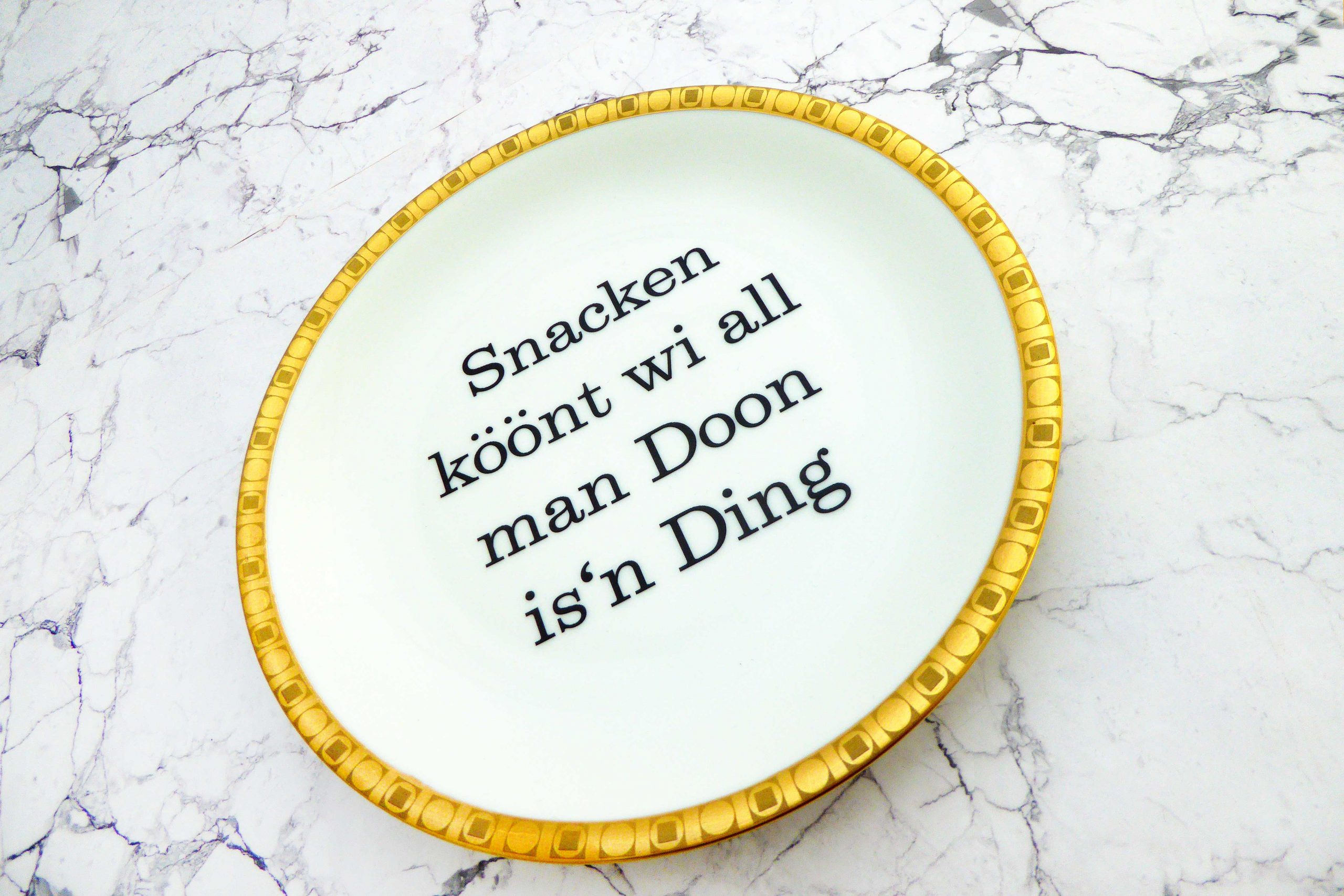 Wandteller Snacken köönt Typo Herr Fuchs 19cm Gold plattdeutsch vintage – Bild 2